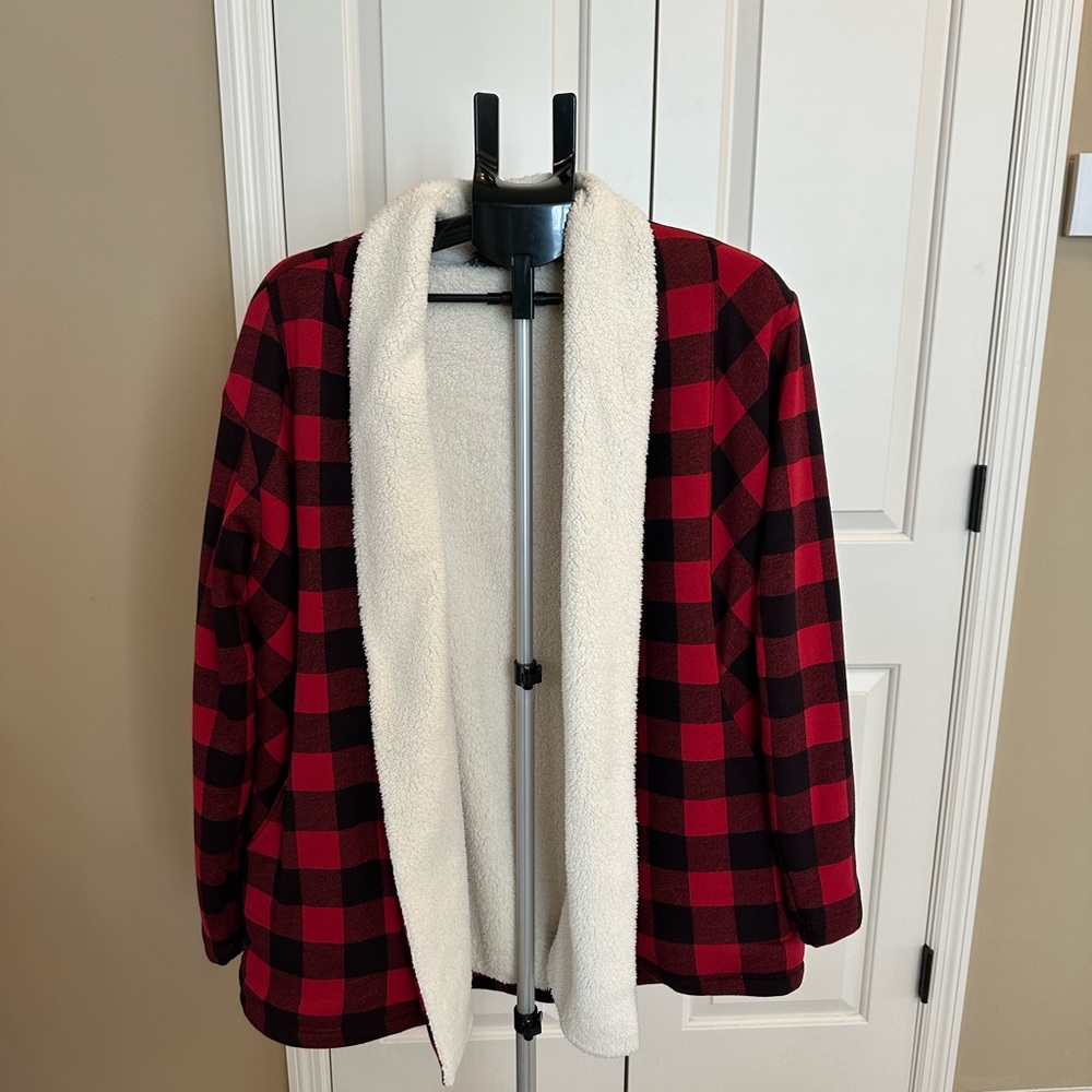 Eddie Bauer Red and Black Plaid Jacket with White Lining
